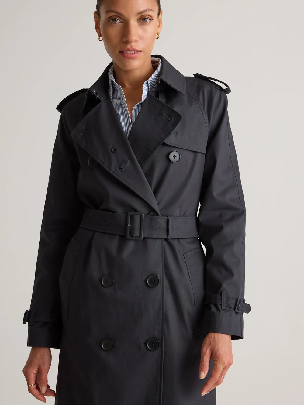 NWT QUINCE Long Trench Coat Organic Cotton Size XL Black - Picture 7 of 17